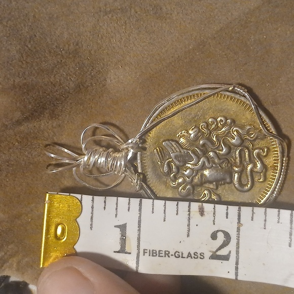 Rare Unique Medusa Coin Pendant Wrapped In Sterling Silver Wire. Sterling Silver - Picture 4 of 8
